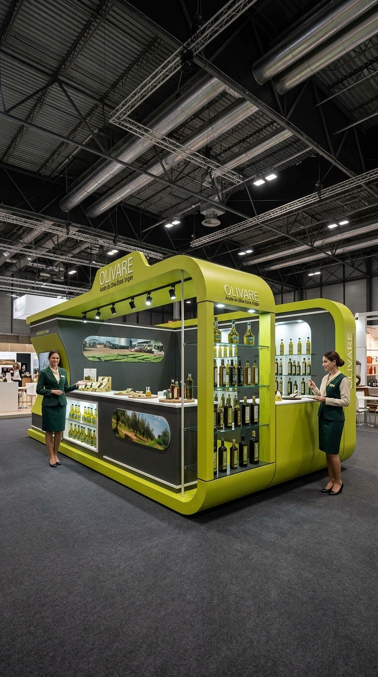 Visualización del stand Olivare, en verde y negro